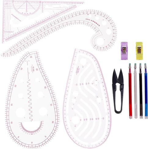 Acrylic Sewing Ruler Set，French Curve Pattern Rulers Kit for Tailors Designers Precision Pattern Making Guides Quilting and DIY Supplies (Ruler Set 4-15Pcs) in Kuwait
