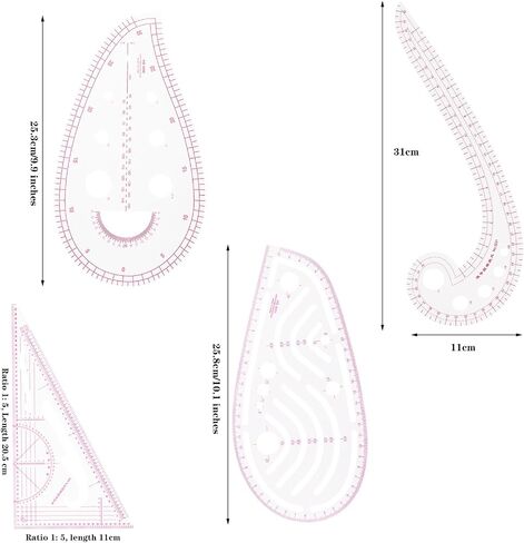 Acrylic Sewing Ruler Set，French Curve Pattern Rulers Kit for Tailors Designers Precision Pattern Making Guides Quilting and DIY Supplies (Ruler Set 4-15Pcs) in Kuwait
