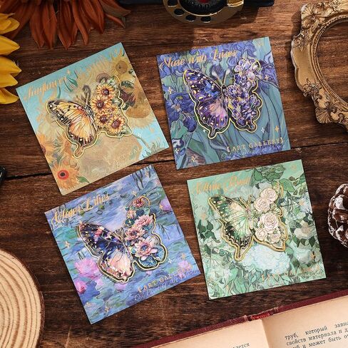 12 Pieces Metal Butterfly Bookmarks with Chain, Golden Hollow Bookmark Monet Van Gogh Oil Painting Theme Book Mark Bookmarks for Book Lovers Women Writers Readers Children Teens in Kuwait