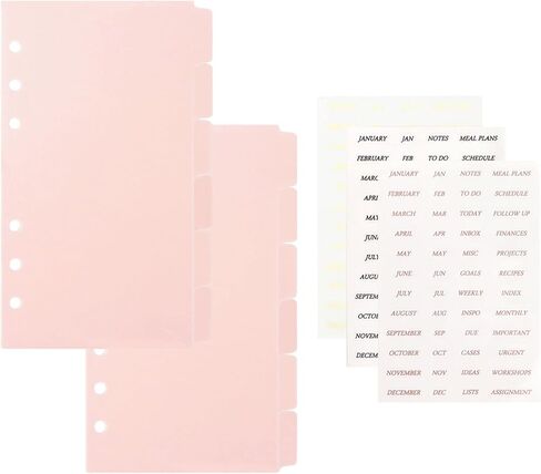 Personal A6 Dividers 6 Hole Transparent Binder Index Page Dividers with Tabs Plastic Tab Dividers with Stickers for Binders, Planner, Agenda (Clear - 2 Sets) in Kuwait