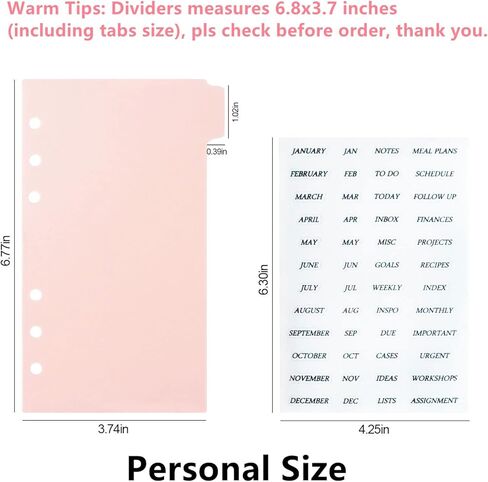 Personal A6 Dividers 6 Hole Transparent Binder Index Page Dividers with Tabs Plastic Tab Dividers with Stickers for Binders, Planner, Agenda (Clear - 2 Sets) in Kuwait