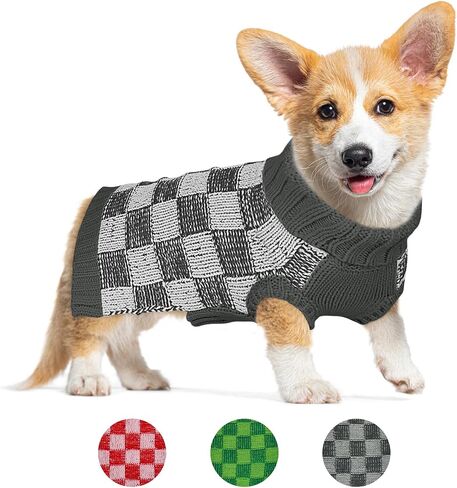 Dog Sweater Sizes XS to XXL, Christmas Dog Sweaters Suitable for Small to Large Dogs,Warm, Soft Dog Turtleneck Sweater Plaid Perfect for Fall, Winter, Everyday Wear Outdoor Walks(Grey,S) in Kuwait