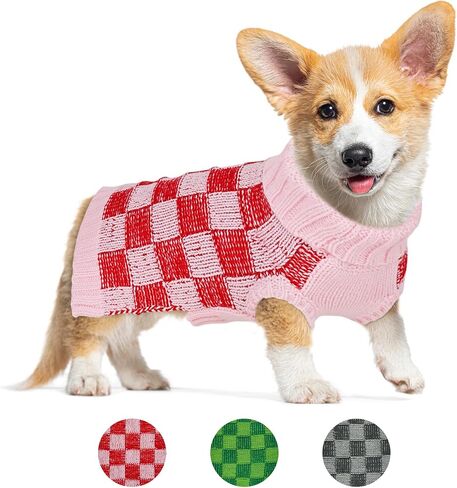 Dog Sweater Sizes XS to XXL, Christmas Dog Sweaters Suitable for Small to Large Dogs,Warm, Soft Dog Turtleneck Sweater Plaid Perfect for Fall, Winter, Everyday Wear Outdoor Walks(Grey,S) in Kuwait