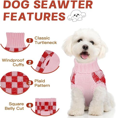 Dog Sweater Sizes XS to XXL, Christmas Dog Sweaters Suitable for Small to Large Dogs,Warm, Soft Dog Turtleneck Sweater Plaid Perfect for Fall, Winter, Everyday Wear Outdoor Walks(Grey,S) in Kuwait