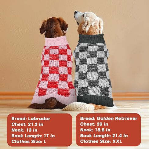 Dog Sweater Sizes XS to XXL, Christmas Dog Sweaters Suitable for Small to Large Dogs,Warm, Soft Dog Turtleneck Sweater Plaid Perfect for Fall, Winter, Everyday Wear Outdoor Walks(Grey,S) in Kuwait