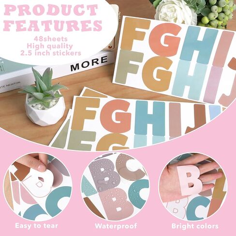 48 Sheets Bulletin Board Stickers - 2.5 Inch Large Vinyl Letter Alphabet Stickers - Self Adhesive ABC Letters for Poster Board, Mailbox, Crafts, Classroom, Window, Door Decorations (Colorful) in Saudi Arabia