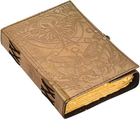 Blank Spell Book of Shadows Journal with Lock Clasp Vintage Handmade Leather Luna Moths and Morpho Butterfly Embossed Diary Prayer Pagan Witchcraft Supplies Wiccan Decor Notebook Daily 7X5) in Kuwait