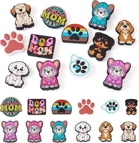 12Pcs Cute Dog Silicone Beads for Beadable Pens, Puppy Dog Silicone Focal Beads for Keychain Making, Pet Dog Animal Rubber Spacer Character Beads for DIY Bracelet Lanyard Hang Ornament in Kuwait
