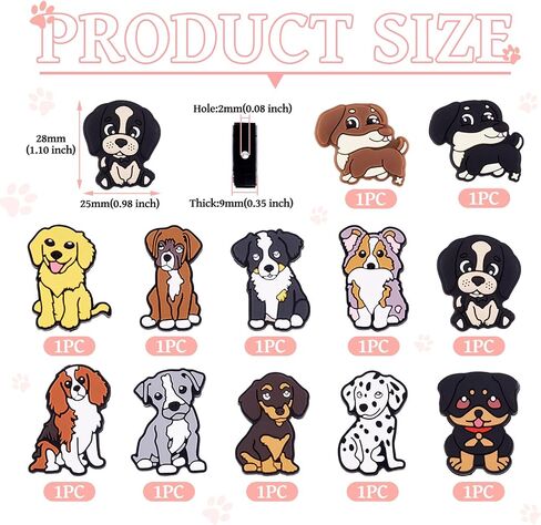 12Pcs Cute Dog Silicone Beads for Beadable Pens, Puppy Dog Silicone Focal Beads for Keychain Making, Pet Dog Animal Rubber Spacer Character Beads for DIY Bracelet Lanyard Hang Ornament in Kuwait