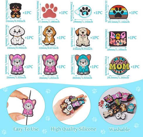 12Pcs Cute Dog Silicone Beads for Beadable Pens, Puppy Dog Silicone Focal Beads for Keychain Making, Pet Dog Animal Rubber Spacer Character Beads for DIY Bracelet Lanyard Hang Ornament in Kuwait