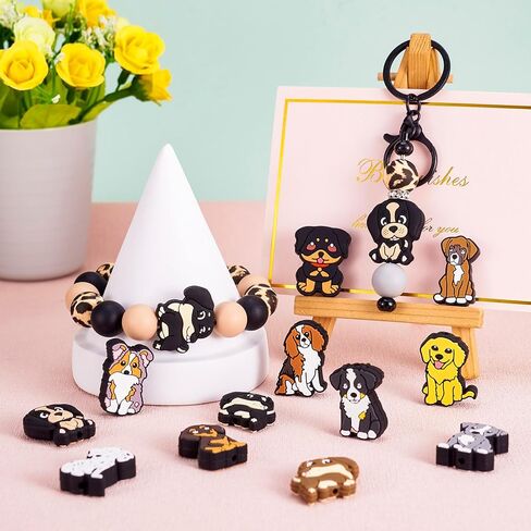 12Pcs Cute Dog Silicone Beads for Beadable Pens, Puppy Dog Silicone Focal Beads for Keychain Making, Pet Dog Animal Rubber Spacer Character Beads for DIY Bracelet Lanyard Hang Ornament in Kuwait