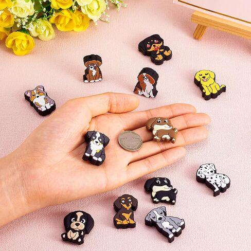 12Pcs Cute Dog Silicone Beads for Beadable Pens, Puppy Dog Silicone Focal Beads for Keychain Making, Pet Dog Animal Rubber Spacer Character Beads for DIY Bracelet Lanyard Hang Ornament in Kuwait