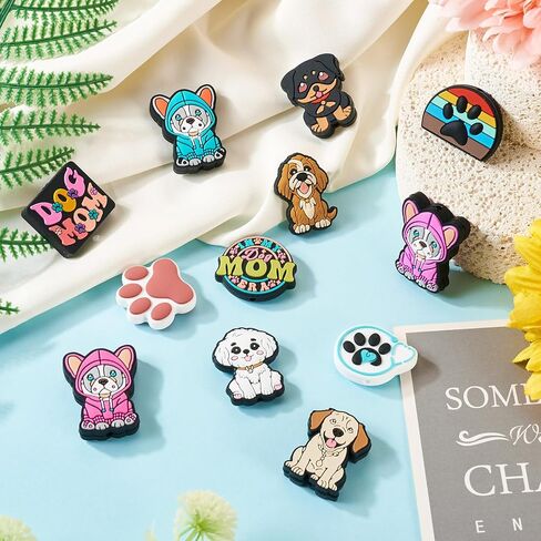 12Pcs Cute Dog Silicone Beads for Beadable Pens, Puppy Dog Silicone Focal Beads for Keychain Making, Pet Dog Animal Rubber Spacer Character Beads for DIY Bracelet Lanyard Hang Ornament in Kuwait