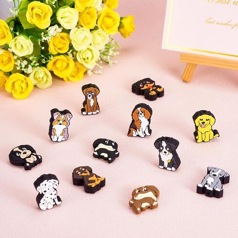 12Pcs Cute Dog Silicone Beads for Beadable Pens, Puppy Dog Silicone Focal Beads for Keychain Making, Pet Dog Animal Rubber Spacer Character Beads for DIY Bracelet Lanyard Hang Ornament in Kuwait