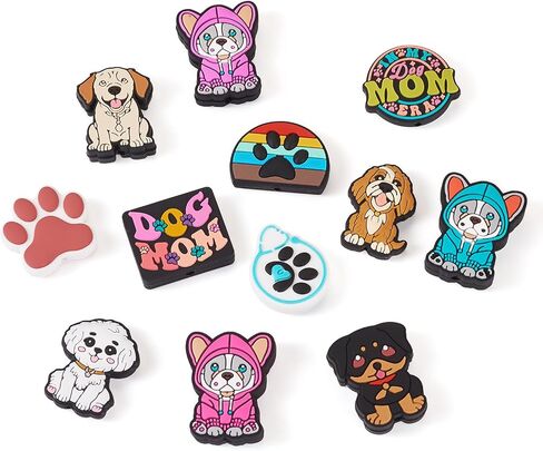 12Pcs Cute Dog Silicone Beads for Beadable Pens, Puppy Dog Silicone Focal Beads for Keychain Making, Pet Dog Animal Rubber Spacer Character Beads for DIY Bracelet Lanyard Hang Ornament in Kuwait