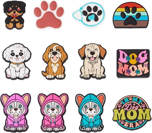 12Pcs Cute Dog Silicone Beads for Beadable Pens, Puppy Dog Silicone Focal Beads for Keychain Making, Pet Dog Animal Rubber Spacer Character Beads for DIY Bracelet Lanyard Hang Ornament in Kuwait