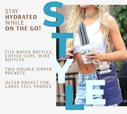 Original Crossbody Water Bottle Holder Bag with Strap.Stylish Puffer Bag.Pockets for Phone & Accessories.BEST GIFT (Olive Green) in Kuwait