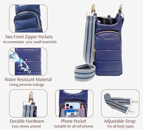 Original Crossbody Water Bottle Holder Bag with Strap.Stylish Puffer Bag.Pockets for Phone & Accessories.BEST GIFT (Olive Green) in Kuwait