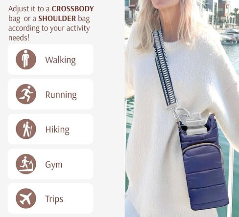 Original Crossbody Water Bottle Holder Bag with Strap.Stylish Puffer Bag.Pockets for Phone & Accessories.BEST GIFT (Olive Green) in Kuwait