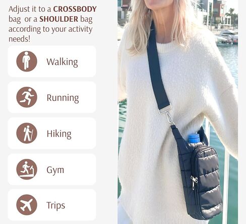Original Crossbody Water Bottle Holder Bag with Strap.Stylish Puffer Bag.Pockets for Phone & Accessories.BEST GIFT (Olive Green) in Kuwait