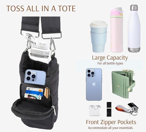 Original Crossbody Water Bottle Holder Bag with Strap.Stylish Puffer Bag.Pockets for Phone & Accessories.BEST GIFT (Olive Green) in Kuwait