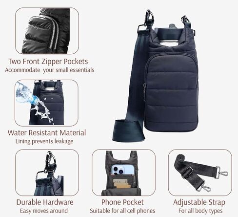 Original Crossbody Water Bottle Holder Bag with Strap.Stylish Puffer Bag.Pockets for Phone & Accessories.BEST GIFT (Olive Green) in Kuwait