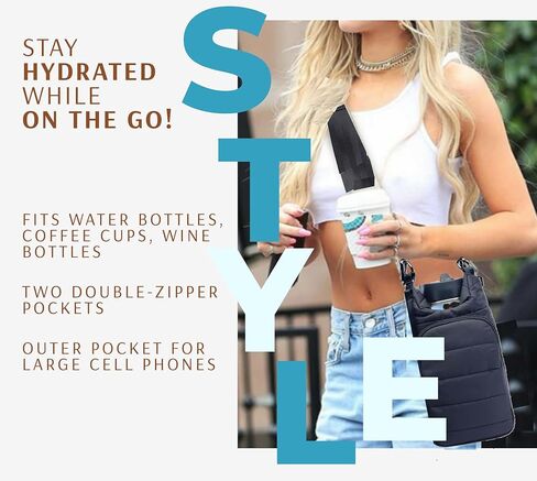 Original Crossbody Water Bottle Holder Bag with Strap.Stylish Puffer Bag.Pockets for Phone & Accessories.BEST GIFT (Olive Green) in Kuwait
