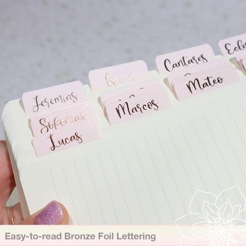 Idyllic Grace - Pestañas de la Biblias, Spanish Bible Tabs, Rose Gold Foil, Study Tool, Journaling, Old and New Testament, Christian, Catholic, Index Tabs, Glossy Laminated, Durable - Be The Light in Kuwait