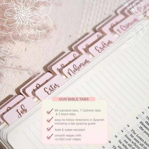 Idyllic Grace - Pestañas de la Biblias, Spanish Bible Tabs, Rose Gold Foil, Study Tool, Journaling, Old and New Testament, Christian, Catholic, Index Tabs, Glossy Laminated, Durable - Be The Light in Kuwait
