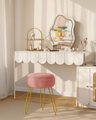 IBUYKE مسند قدم دائري مسند للقدمين، طاولة جانبية لمقعد الزينة للمكياج، مقعد طاولة الزينة، مقعد أريكة، أرجل فولاذية ذهبية LG-30Q in Kuwait