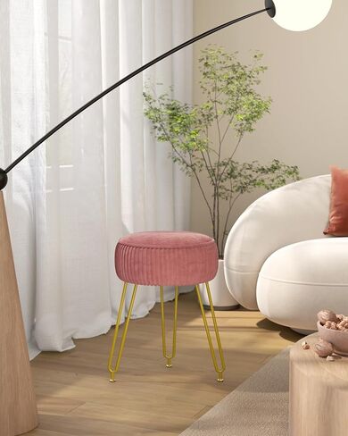 IBUYKE مسند قدم دائري مسند للقدمين، طاولة جانبية لمقعد الزينة للمكياج، مقعد طاولة الزينة، مقعد أريكة، أرجل فولاذية ذهبية LG-30Q in Kuwait