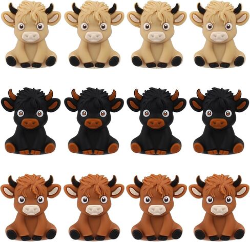 12Pcs 3D Silicone Beads Bulk Silicone Beads Animal Silicone Beads Silicone Pen Beads for DIY Keychain Beaded Pen Jewelry Making(Highland Cattle) in Saudi Arabia