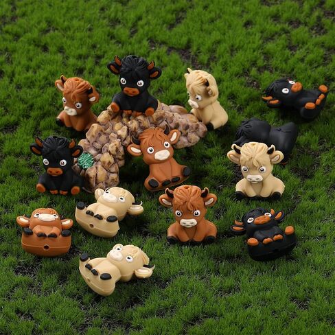 12Pcs 3D Silicone Beads Bulk Silicone Beads Animal Silicone Beads Silicone Pen Beads for DIY Keychain Beaded Pen Jewelry Making(Highland Cattle) in Saudi Arabia