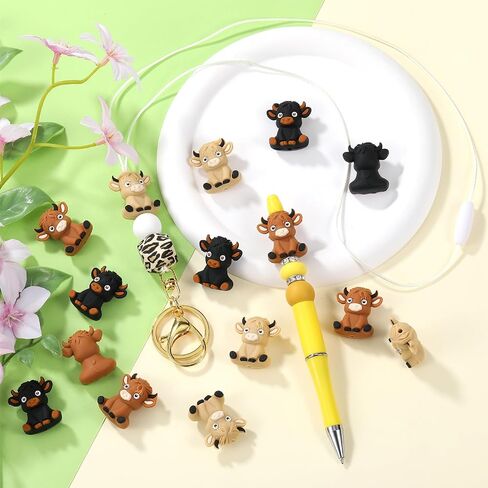 12Pcs 3D Silicone Beads Bulk Silicone Beads Animal Silicone Beads Silicone Pen Beads for DIY Keychain Beaded Pen Jewelry Making(Highland Cattle) in Saudi Arabia