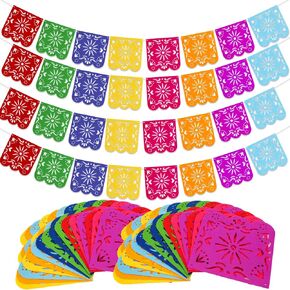 4 Pieces Day of The Dead Banners, Colorful Mexican Papel Picado Banner Fiesta Party Decorations, Cinco de Mayo Party Decorations, Dia De Los Muertos Indoor Outdoor Decor