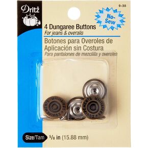 Dritz 5/8" No-Sew Dungaree Buttons, 4 Sets, Antique Brass