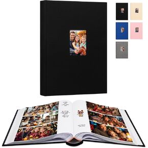 Aevdor 450 Pockets Photo Album 4x6 with Writing Space, 4x6 Photo Album Holds 450 Horizontal Photos, Linen Cover with Front Window, Acid Free Pages Photo Book for Family Wedding Baby Pictures (Black)