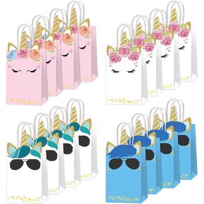ojustbeok 12PCS Unicorn Party Favor Bags Rainbow Unicorn Party Disposable Treat Bags with Handles Gift Bags for Unicorn Themed Girls and Boys Birthday Party Baby Shower Decorations Supplies