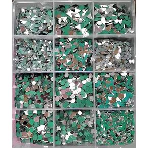Generic 12 Shape Mirror Kit for Craft Mirror Work, Lippan Art, Jewellery Work,(Total 1200+Pcs Mirror, Each Shape Have 100+Pcs)+ 1 Glue Cone Free, Multicolor, green