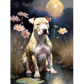 TUTUMAY21 Pit Bull Terrier Diamond Painting Kits for Adults, Dog 5D Diamond Art Kits Beginner, Paint with Diamonds Pictures Art Animals DIY Gem Painting for Home Wall Decor 30x40cm