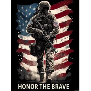 JXAVAXDE Glory Soldier Diamond Painting Kits Veteran's Day Art Painting 5D DIY Full Round Drill Adults Beginners, Gifts for Family Friends Home Wall Decor 12x16 Inch
