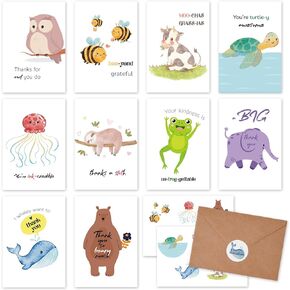 Funny Thank You Cards with Envelopes & Stickers, 4×6 in Cute Animal Pun Cards Assorted Blank Greeting Cards, Boxed Bulk Note Cards for Friends Teachers Business Coworker Employee Appreciation 20Pcs