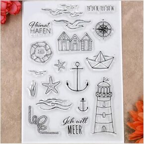 Kwan Crafts Lighthouse Starfish Compass Seagull Clear Stamps for Card Making Decoration and DIY Scrapbooking