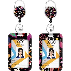 2-Pack Badge Reels Retractable Badge Holders,Id Badge Holder Retractable Clip,Cute Badge Reel with 26" Retractable Cord, 4.0 oz，Perfect for Nurse Doctor Teacher Student Worker 06