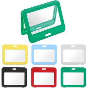 6pcs ID Badge Holder Horizontal, Plastic Badge Holder with Double-Sided Windows, Waterproof Card Protector Pouch, Badge Protector for Office School ID Credit Card Exhibition Card