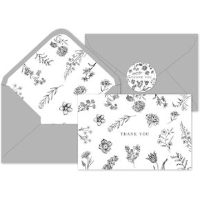Whaline 36Pcs Blue Floral Thank You Cards with Envelopes and Stickers Blue Greeting Cards Blank Note Cards for Weddings Bridal Shower Baby Shower