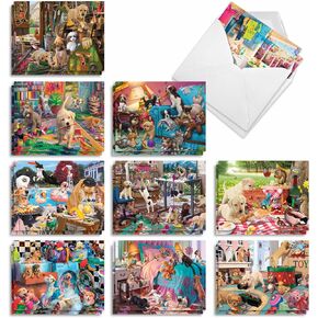 The Best Card Company - 20 Blank Note Cards with Envelopes (4 x 5.12 Inch) - All Occasion Animal Card Assortment (10 Designs, 2 Each) - Bike Chaser Pups AM8847OCB-B2x10