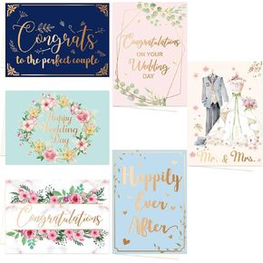 Fancy Land Wedding Greeting Cards Engagement Congratulations Notes for Couple with Golden Envelopes 24 Pcs