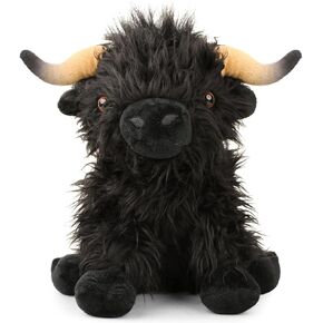 Cute Highland Cows Stuffed Animals,10.5 inches Two Color Realistic Cow Plush Toy,Animals Cattle Plush Farm Toy,Farm Plushie Christmas Birthday Present for Boys Girls Kids Grandchildren (Cute Black)