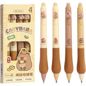 4 Pcs Erasable Gel Pens Capybara Erasable Retractable Cute Pens Cartoon Capybara Pens 0.5mm Black Ink Pen Office School Pens Women Girls Boys Pens (Black Ink-Capybara)